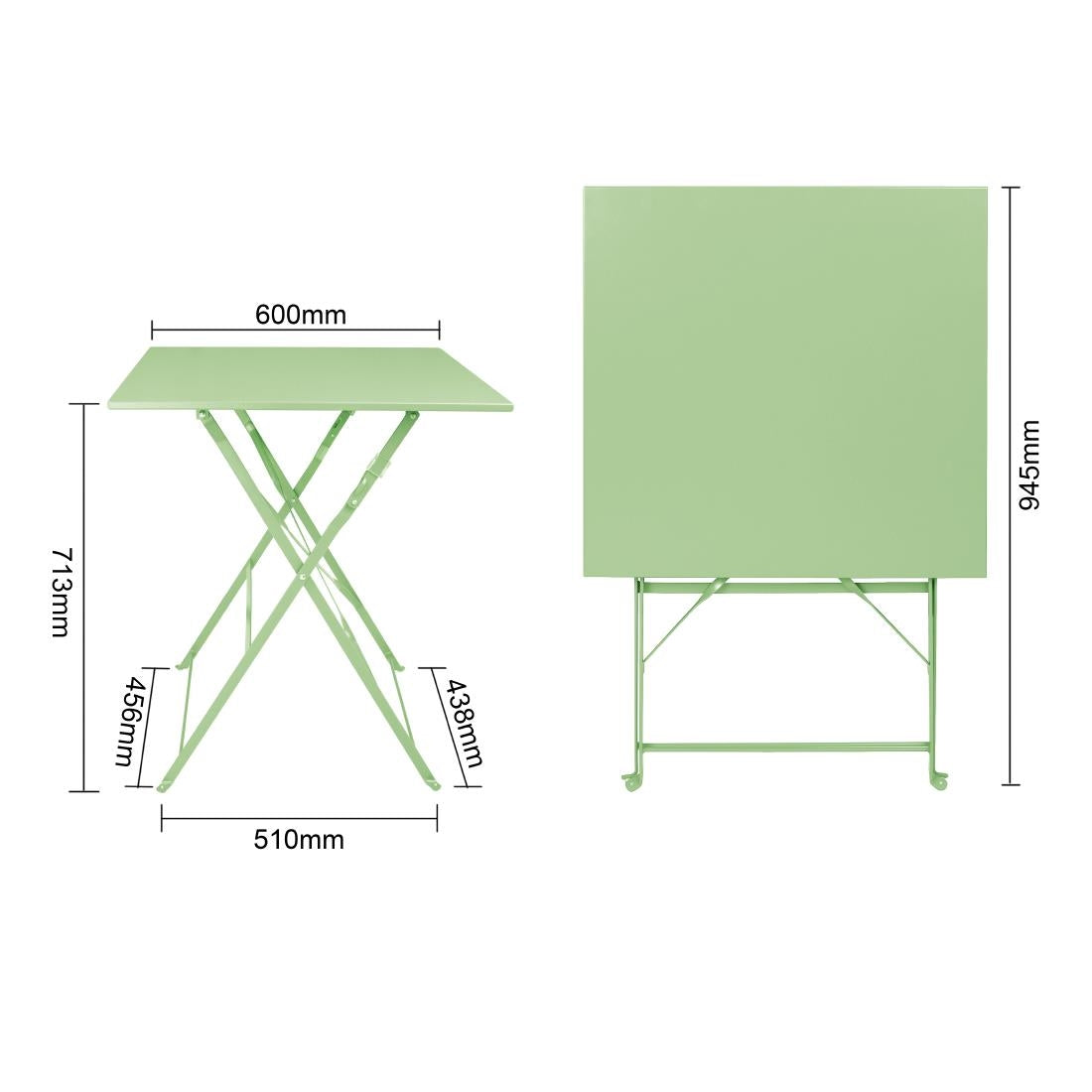 Bolero Perth Light Green Pavement Style Steel Table Square 600mm