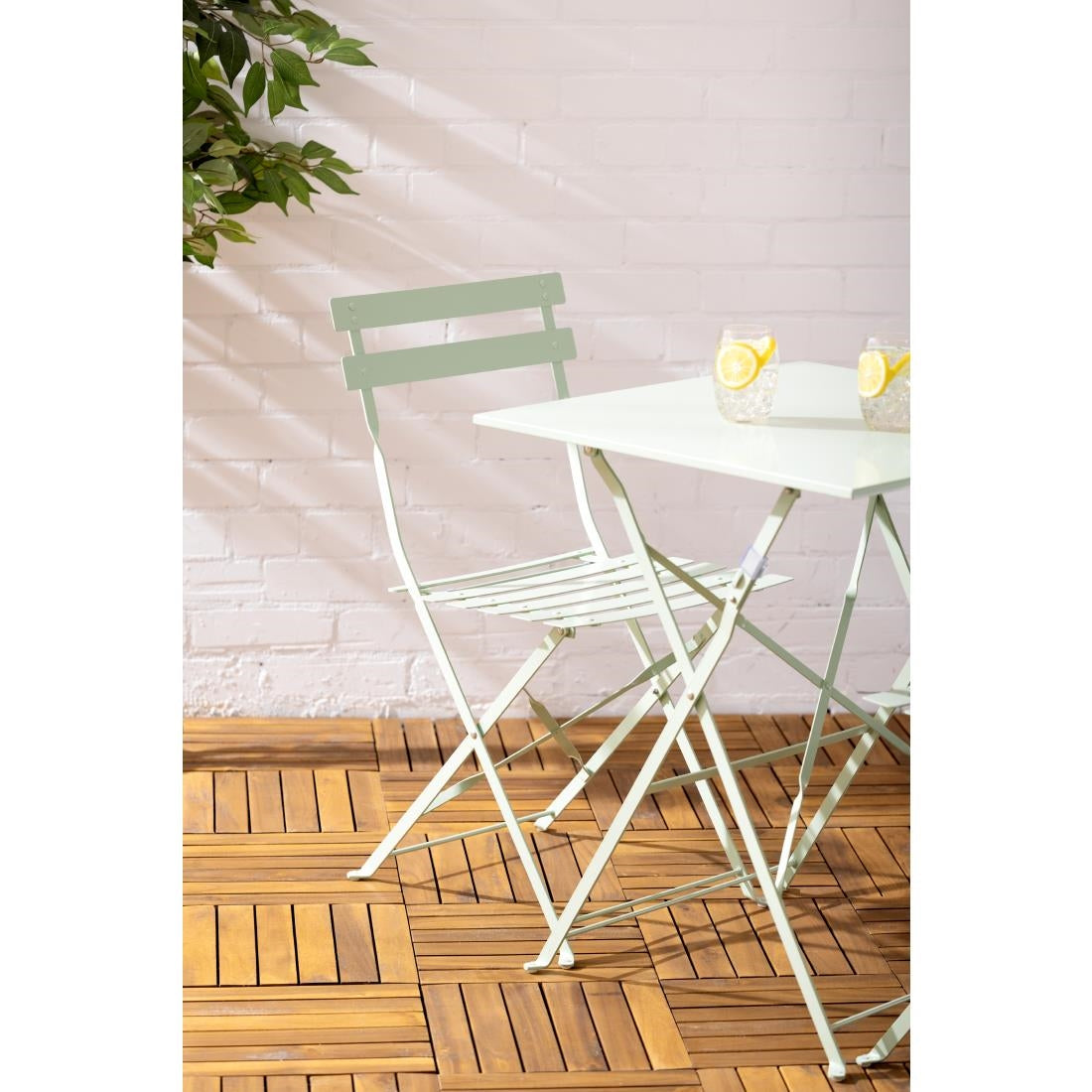 Bolero Perth Light Green Pavement Style Steel Table Square 600mm