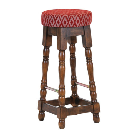 Classic Rubber Wood High Bar Stool with Red Diamond Seat (2 Pack)