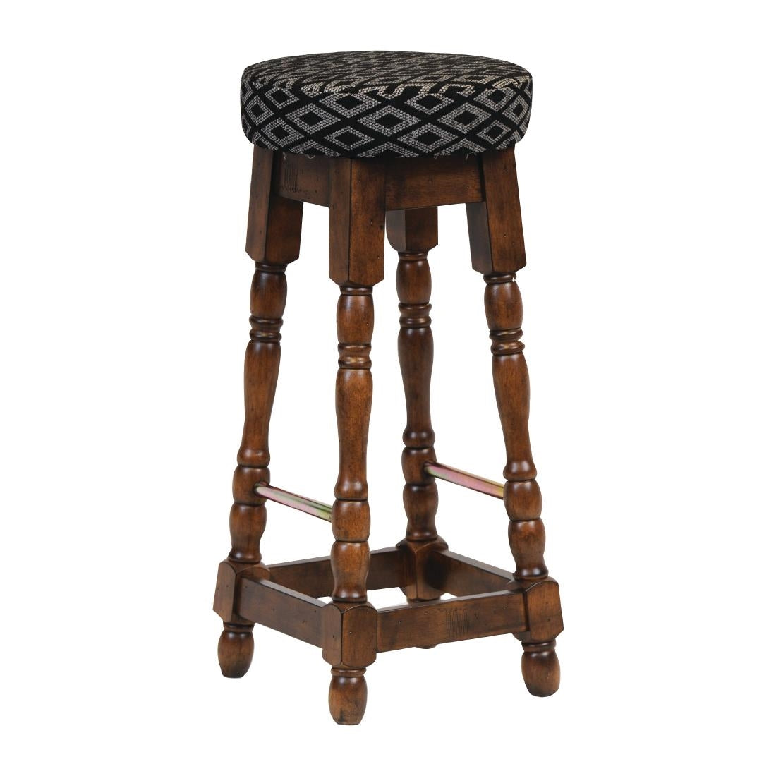 Classic Rubber Wood High Bar Stool with Black Diamond Seat (2 Pack)