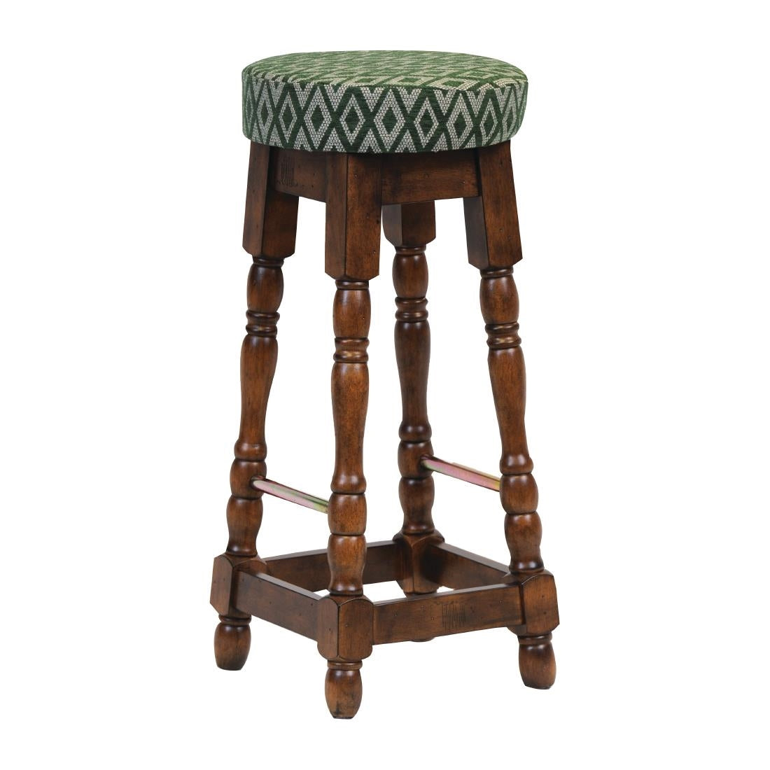 Classic Rubber Wood High Bar Stool with Green Diamond Seat (2 Pack)