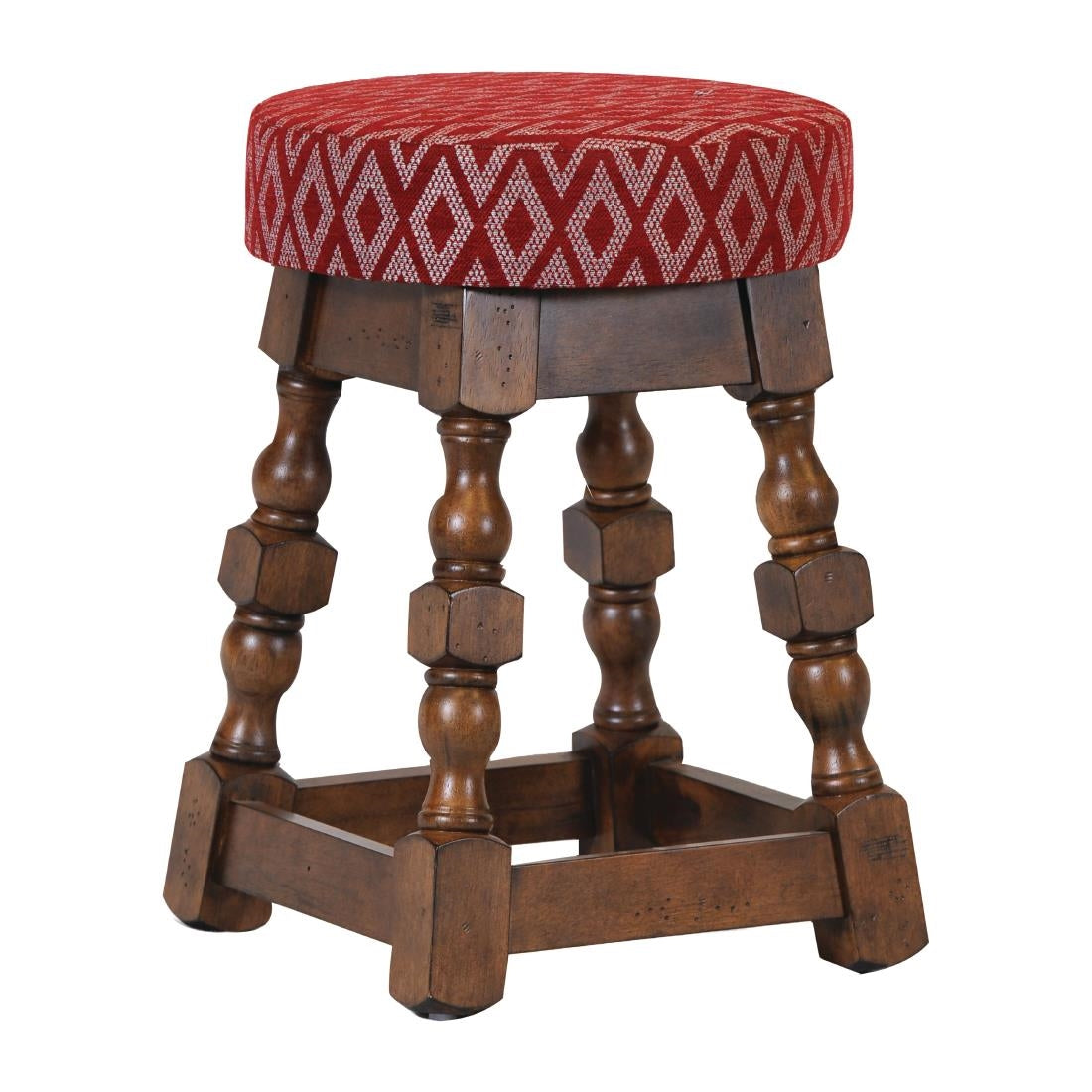 Classic Rubber Wood Low Bar Stool with Red Diamond Seat (2 Pack)