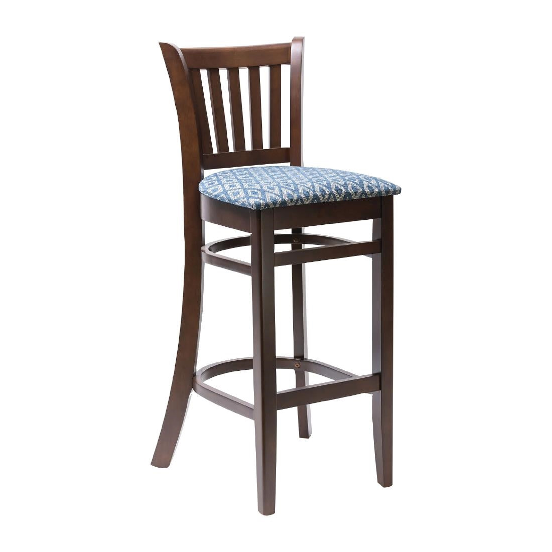 Manhattan Dark Walnut Bar Chair with Blue Diamond Padded Seat