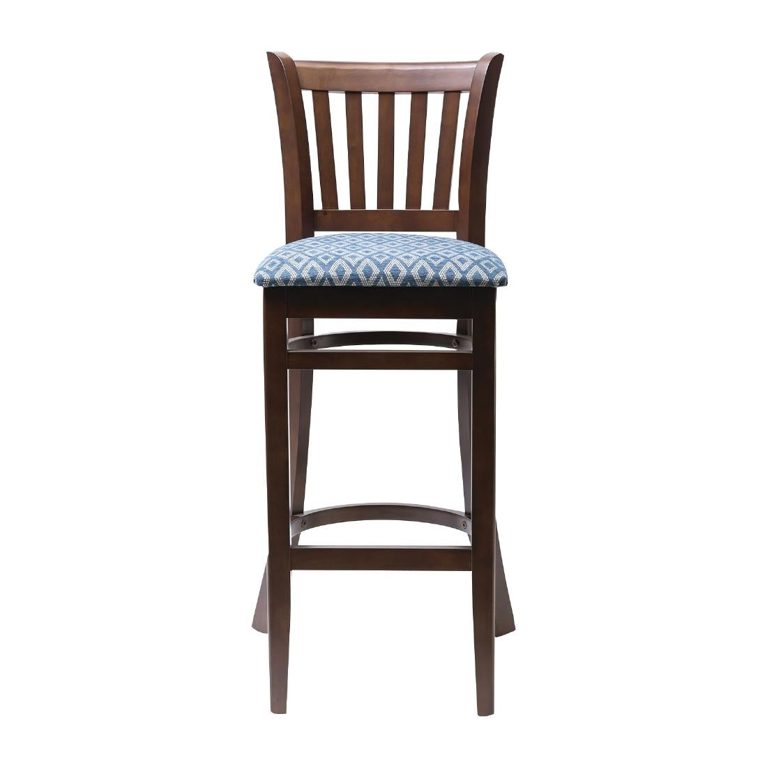 Manhattan Dark Walnut Bar Chair with Blue Diamond Padded Seat