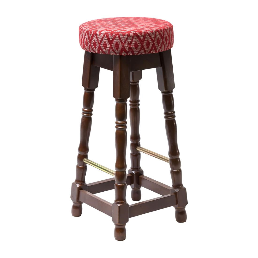 Classic Dark Wood High Bar Stool with Red Diamond Seat (2 Pack)