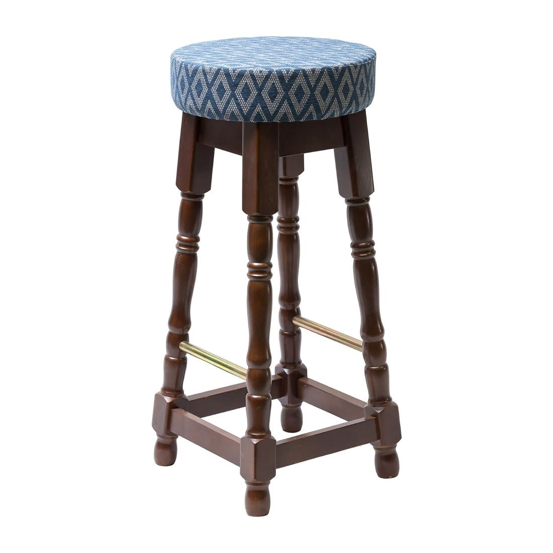 Classic Dark Wood High Bar Stool with Blue Diamond Seat (2 Pack)