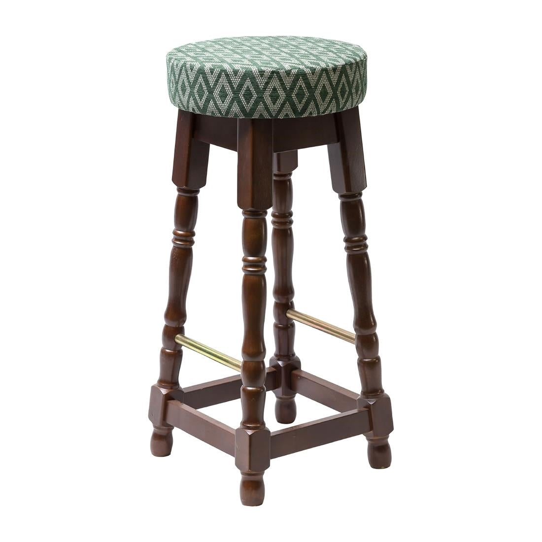 Classic Dark Wood High Bar Stool with Green Diamond Seat (2 Pack)