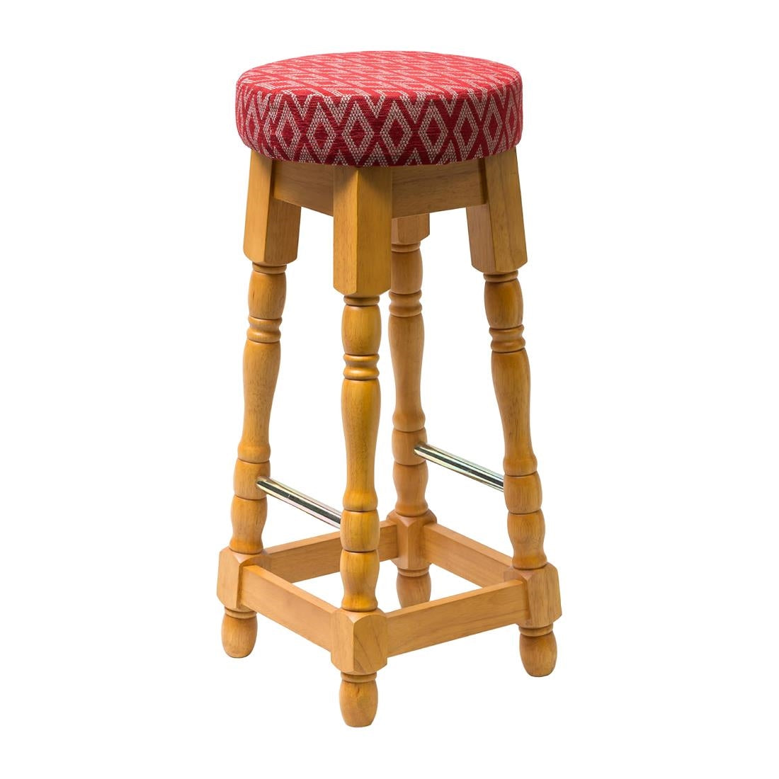Classic Soft Oak High Bar Stool with Red Diamond Seat (2 Pack)