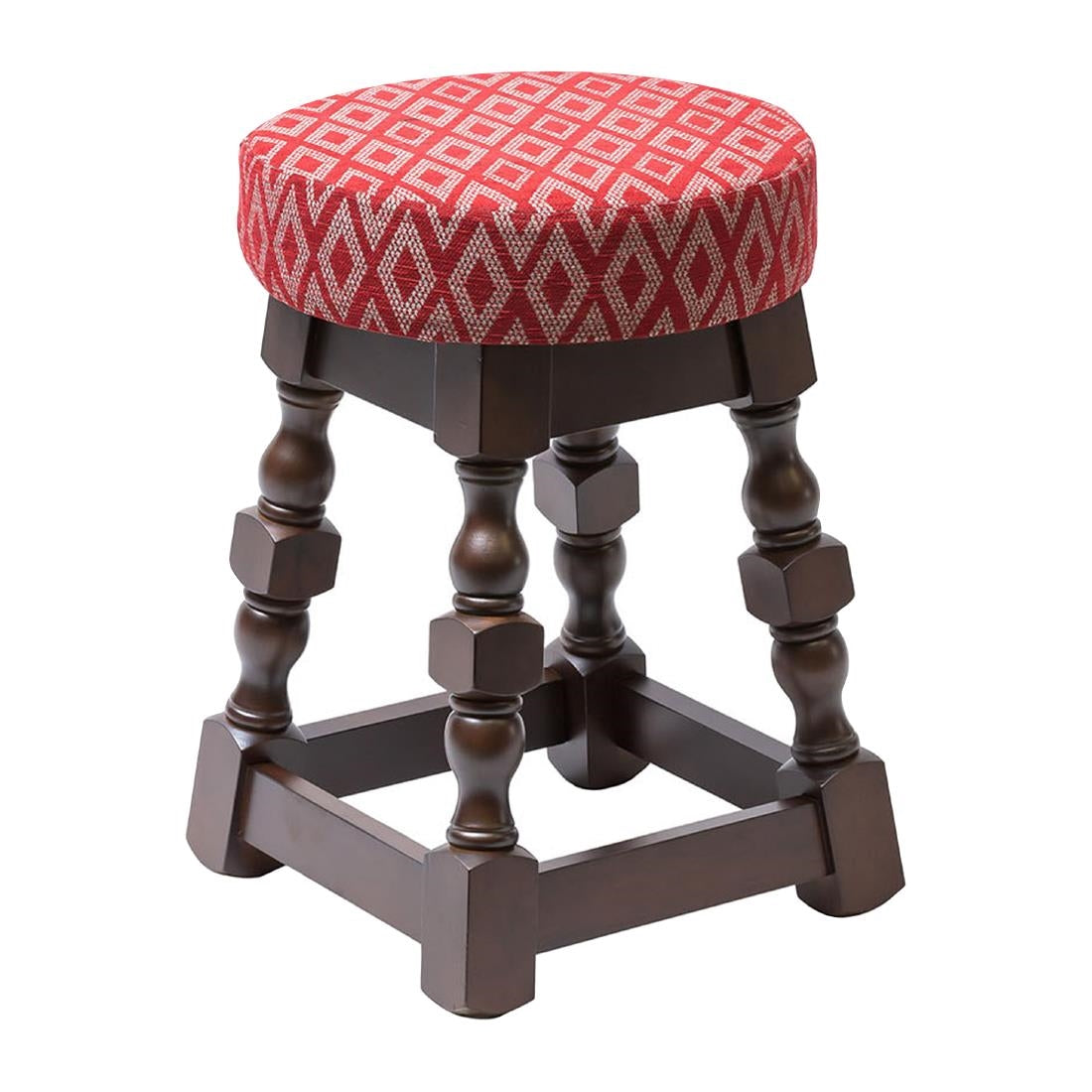 Classic Dark Wood Low Bar Stool with Red Diamond Seat (2 Pack)
