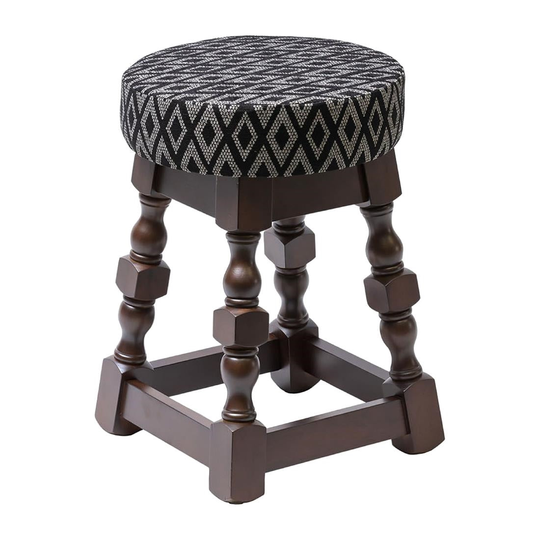 Classic Dark Wood Low Bar Stool with Black Diamond Seat (2 Pack)
