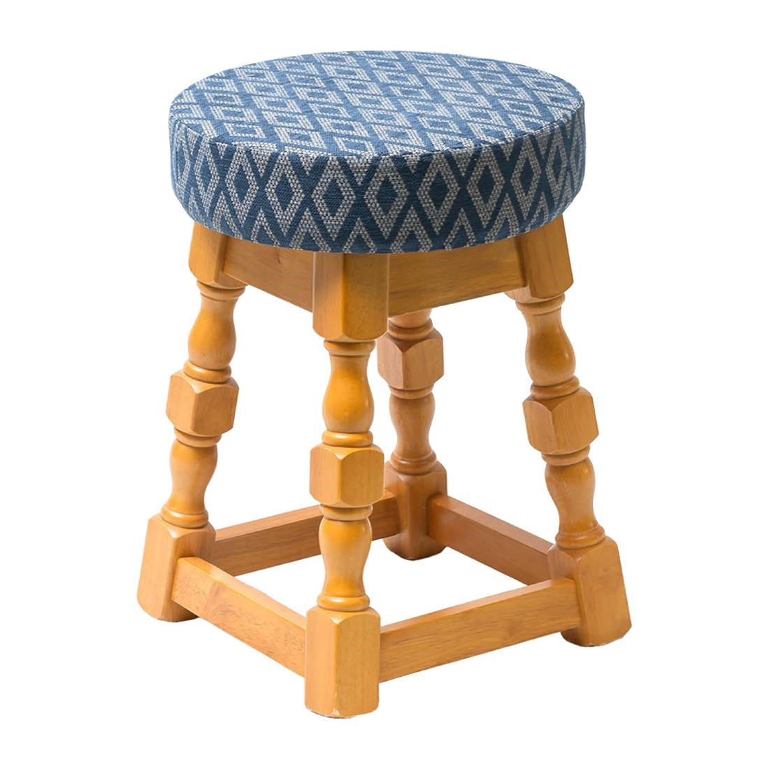 Classic Soft Oak Low Bar Stool with Blue Diamond Seat (2 Pack)