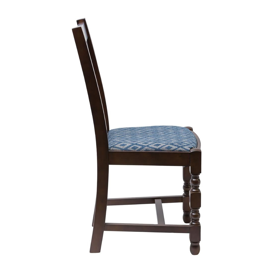Mayfair Dark Wood Dining Chairs with Blue Diamond Padded Seat (2 Pack)