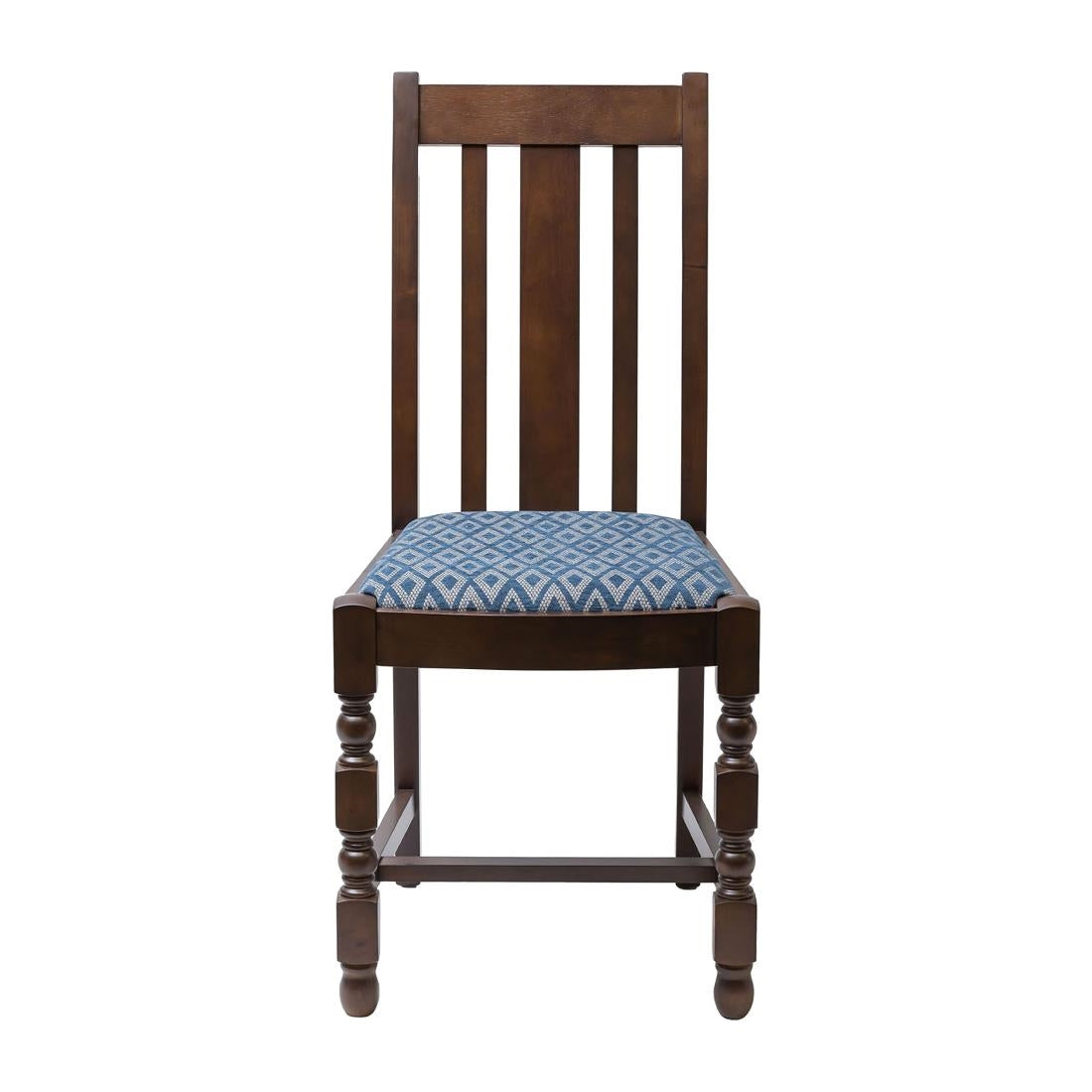 Mayfair Dark Wood Dining Chairs with Blue Diamond Padded Seat (2 Pack)