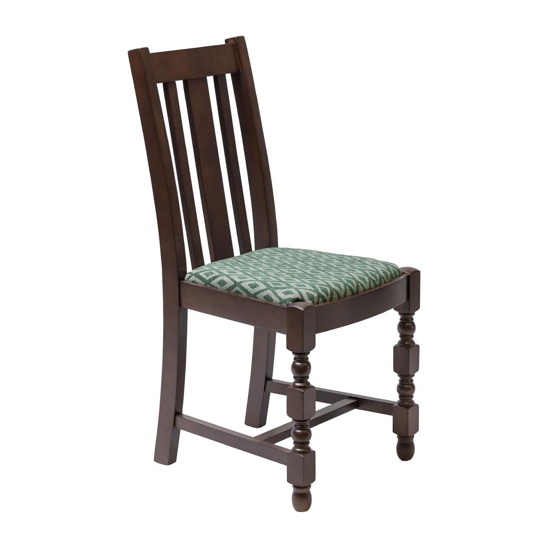 Mayfair Dark Wood Dining Chairs with Green Diamond Padded Seat (2 Pack)