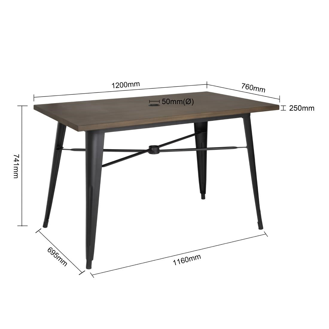 Bolero Complete Outdoor Aluminium Table Dark Wood Effect 1200x760mm
