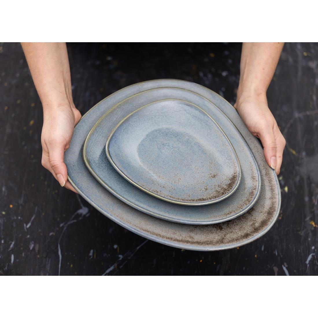 Olympia Ember Triangle Plates Blue 190mm (6 Pack)