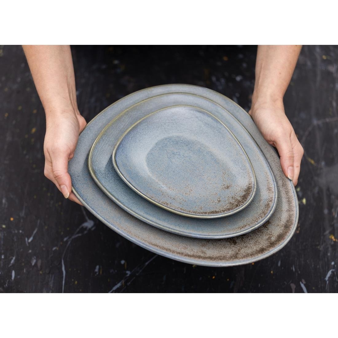 Olympia Ember Triangle Plates Blue 250mm (6 Pack)