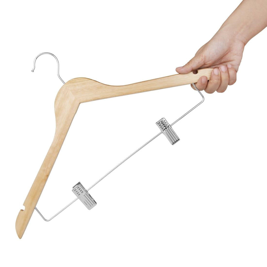 Bolero Wooden Hanger with Anti-Slip Clips (10 Pack)
