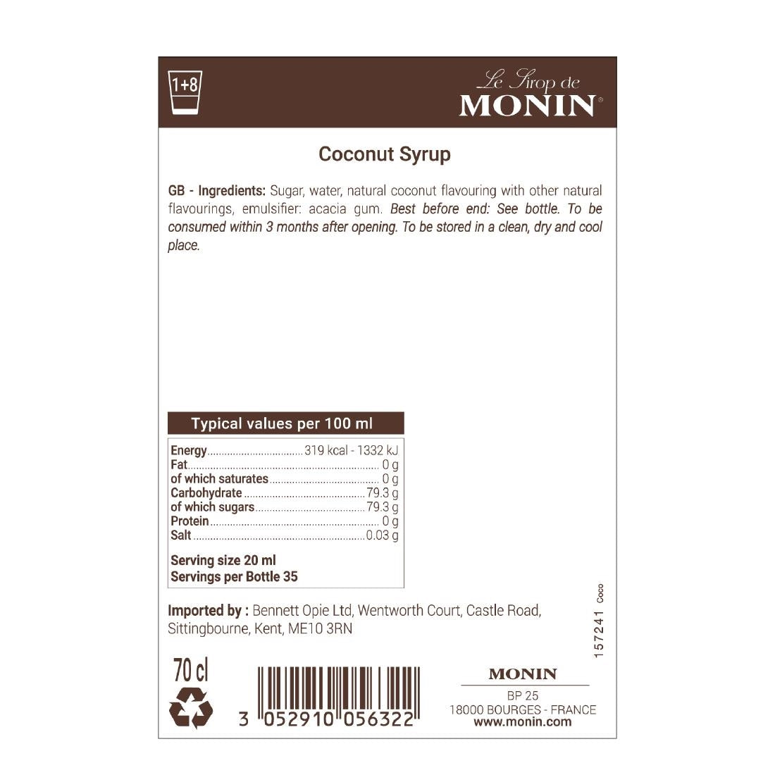 Monin Premium Coconut Syrup 700ml