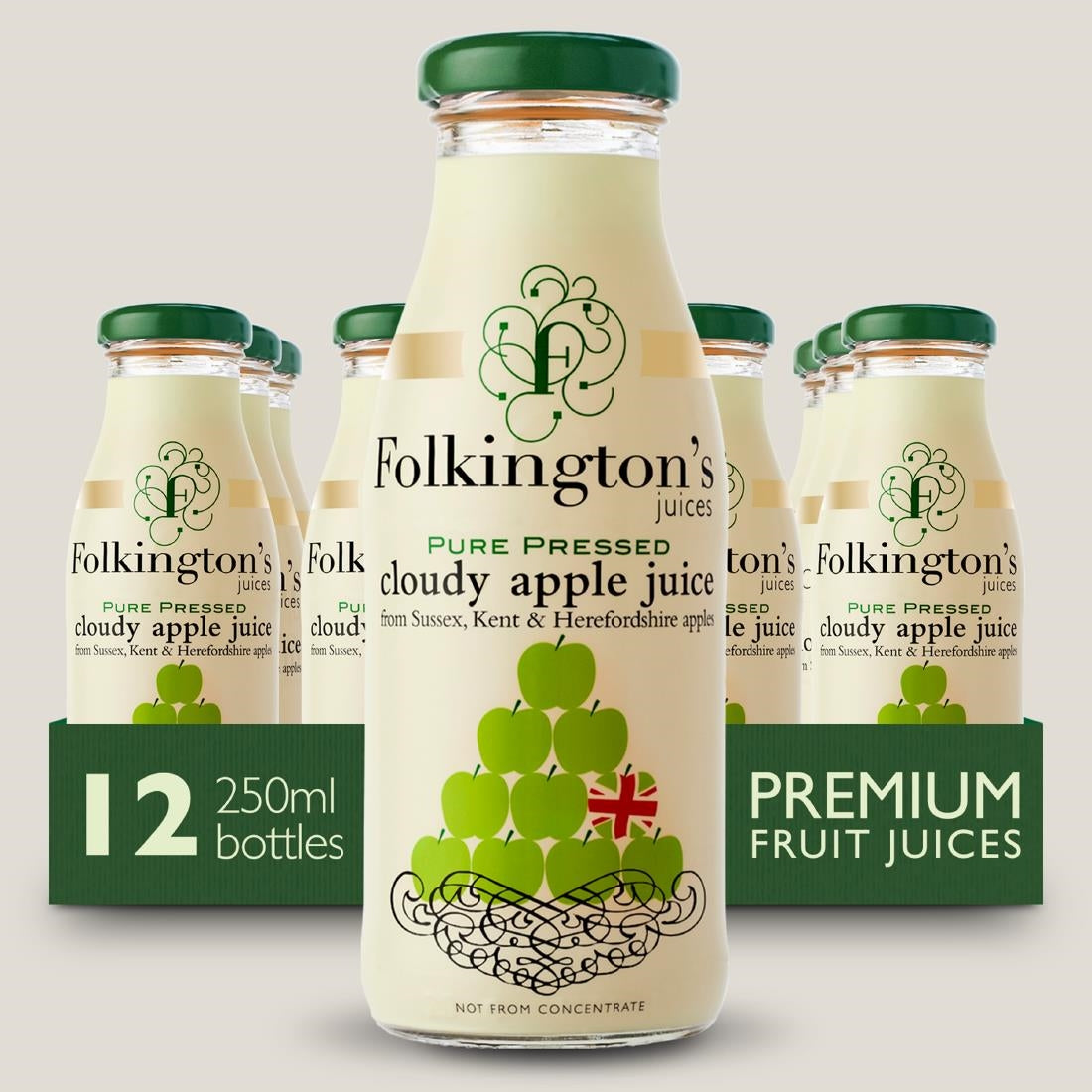 Folkington's Juices Apple Glass Bottle 250ml (12 Pack)