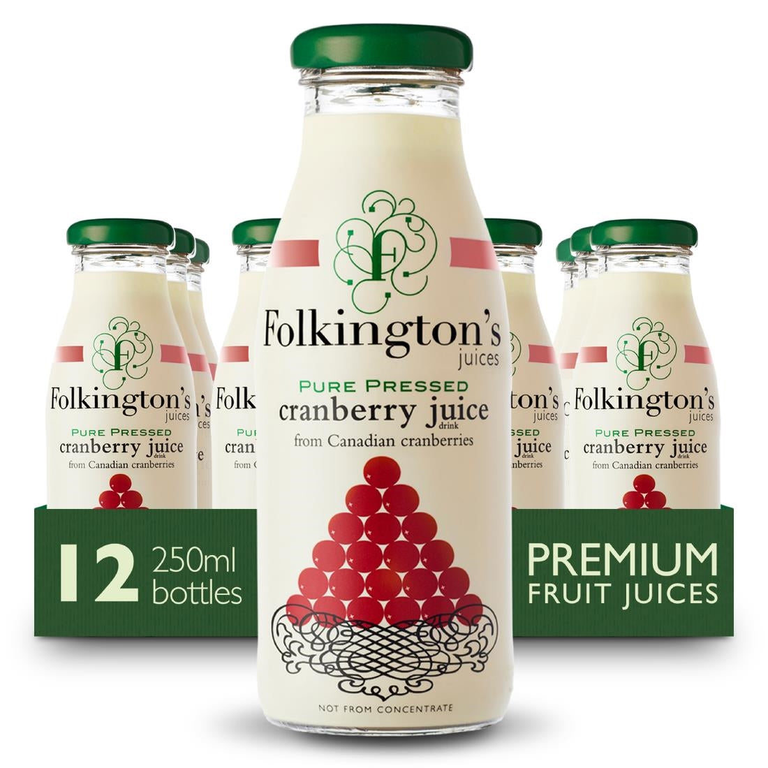 Folkington's Juices Cranberry Glass Bottle 250ml (12 Pack)