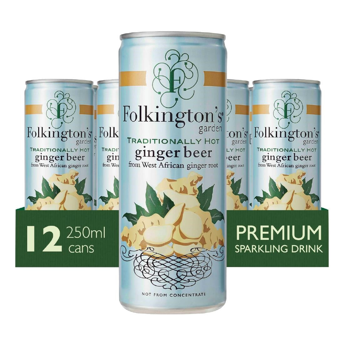 Folkington's Sparkling Drinks Ginger Beer Can 250ml (12 Pack)