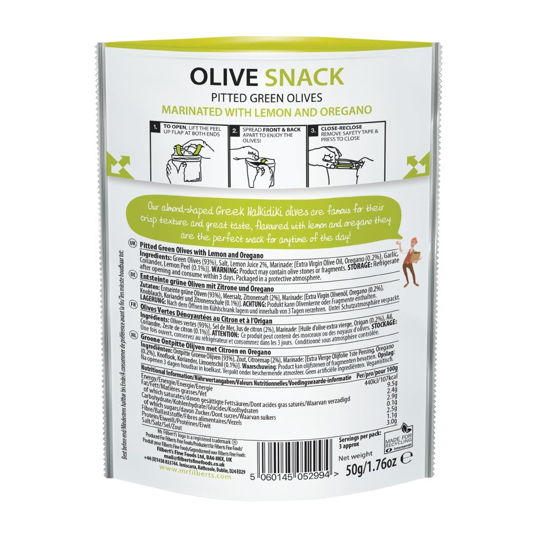 Mr Filbert's Green Olives Lemon & Oregano 50g (12 Pack)