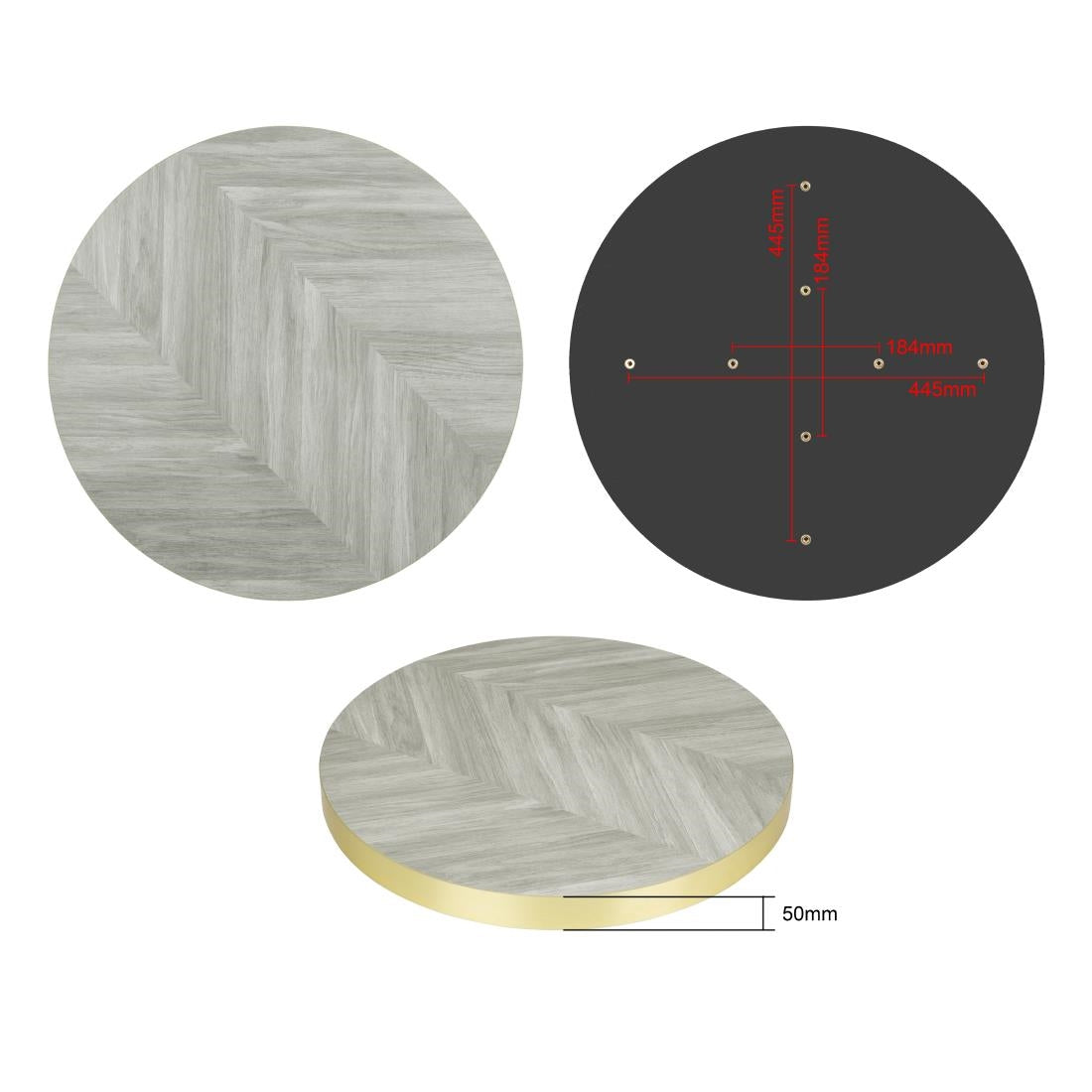 Bolero Pre-Drilled Round Table Top Chevron Design 600mm
