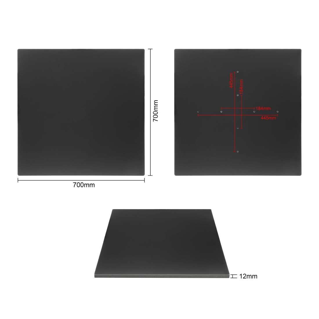 Bolero Matte Black Square Outdoor Table Top 700mm