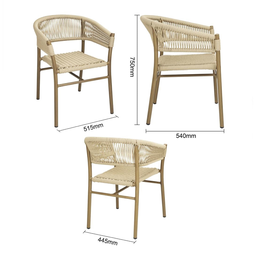 Bolero Florence Natural Rope Twist Wicker Chairs (2 Pack)