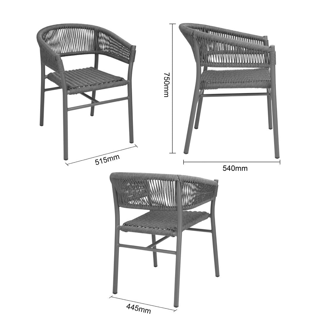 Bolero Florence Grey Mix Rope Twist Wicker Chairs (2 Pack)