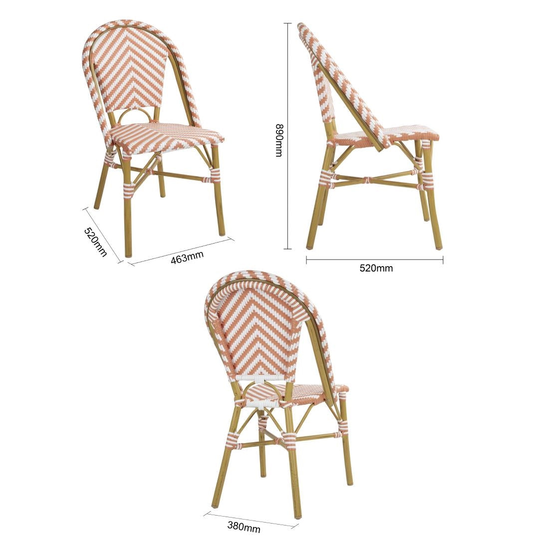 Bolero Parisian Style Rattan Side Chair Coral (2 Pack)