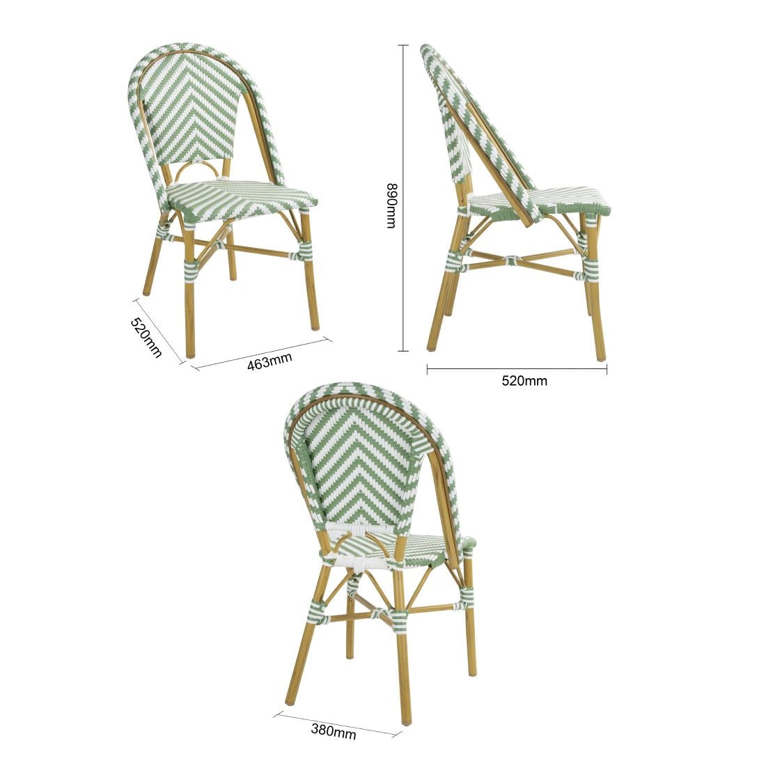 Bolero Parisian Style Rattan Side Chair Light Green (2 Pack)