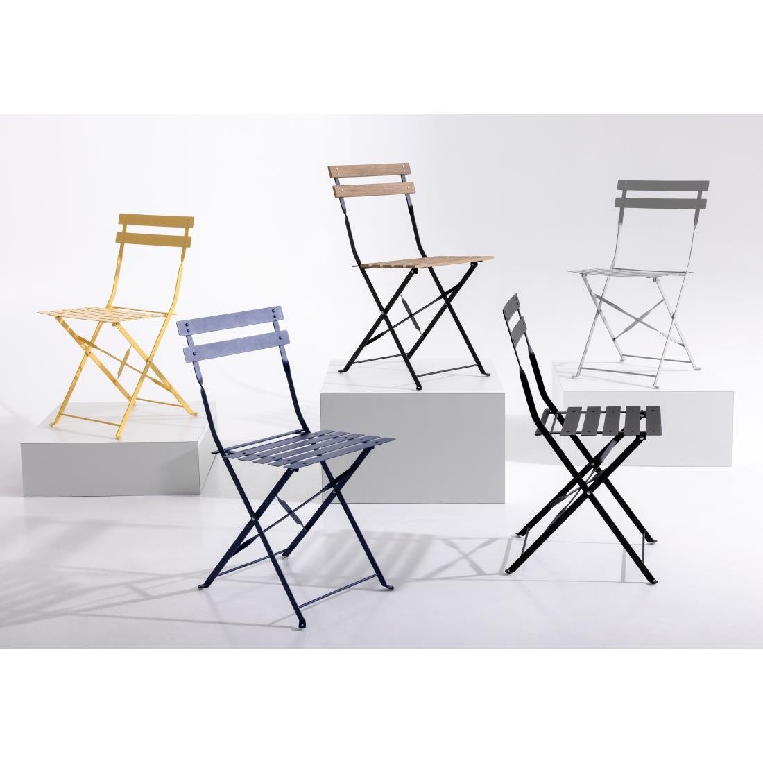 Bolero Perth Wood Effect Pavement Style Steel Folding Chairs (2 Pack)