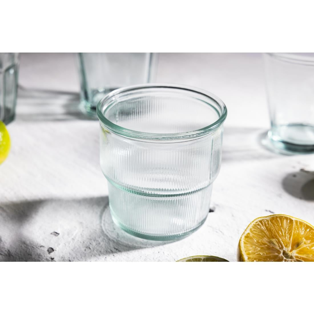 Olympia Recycled Glasses Ribbed Stackable Tumblers 300ml (6 Pack)