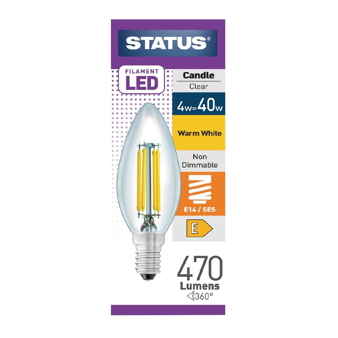 Status Filament LED Candle SES Warm White Light Bulb 4/40w