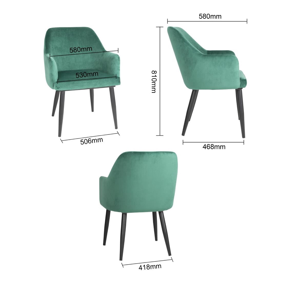 Bolero Lia Velvet Effect Chairs Dark Green (2 Pack)