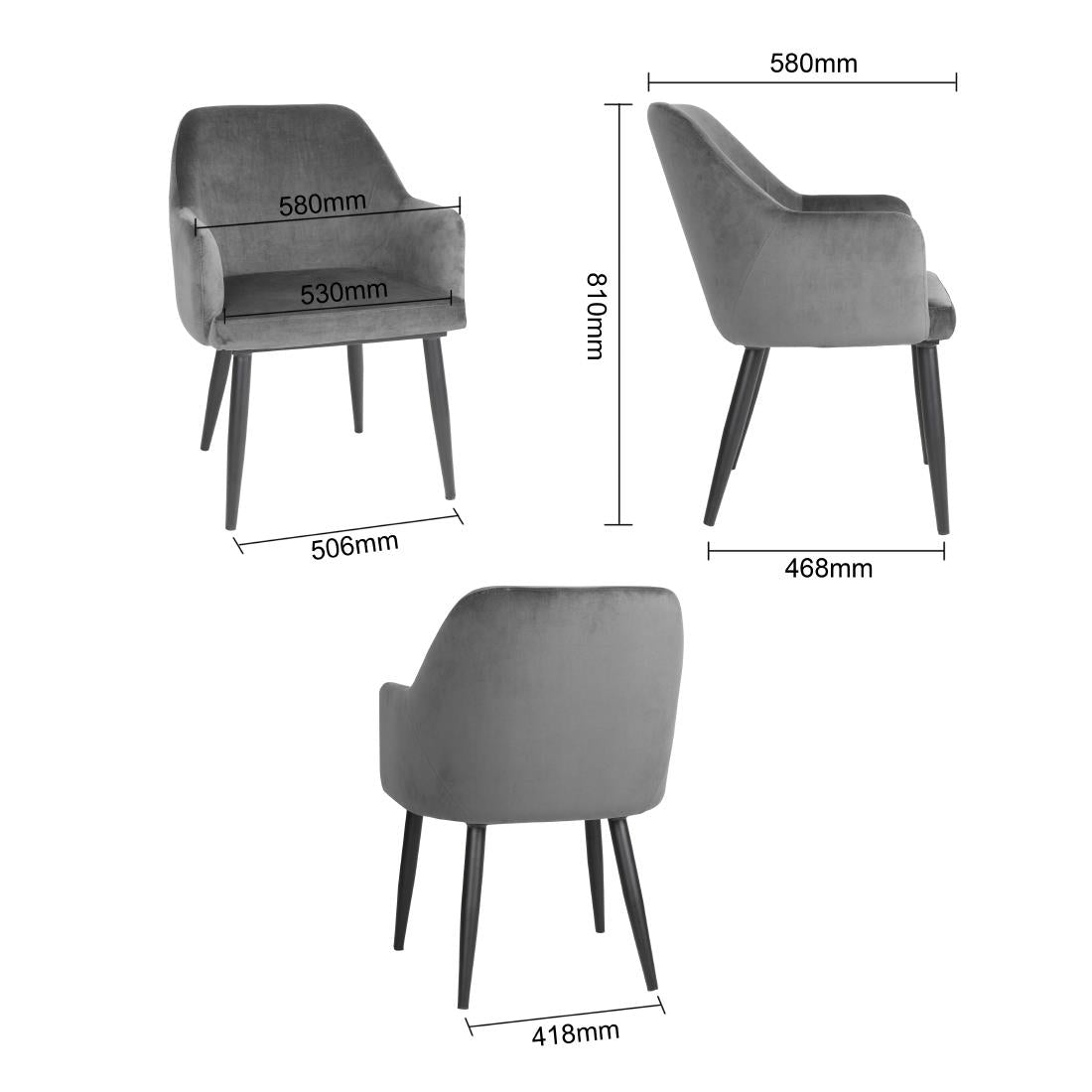 Bolero Lia Velvet Effect Chairs Grey (2 Pack)