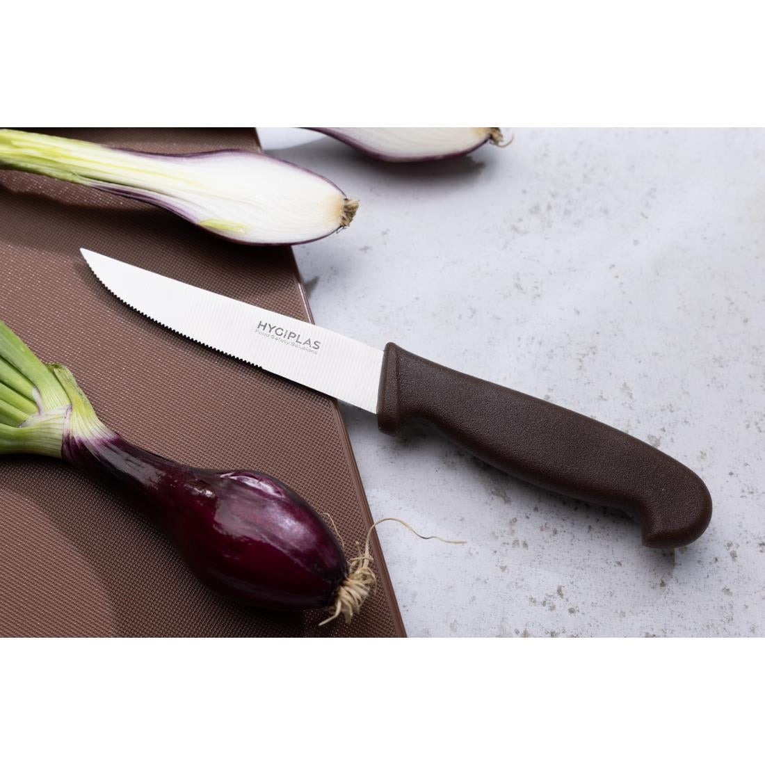 Hygiplas Vegetable Knife Serrated Brown 10.5cm