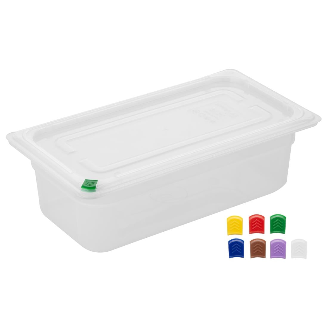 Hygiplas Click PP GN Container 1/3 with Lid & 7 Colour Clips 100mm 3.6Ltr (4 Pack)