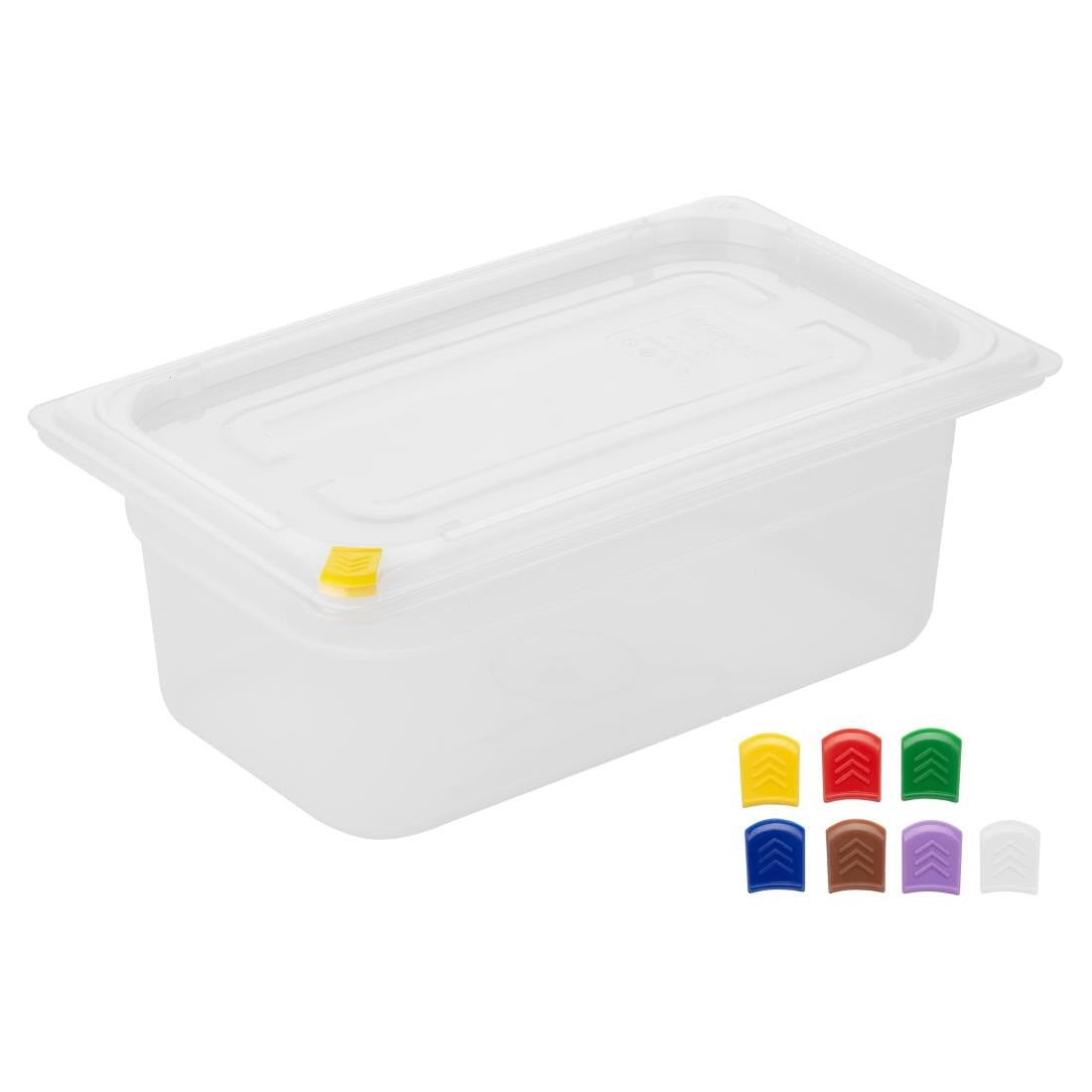 Hygiplas Click PP GN Container 1/4 with Lid & 7 Colour Clips 100mm 2.5Ltr (4 Pack)