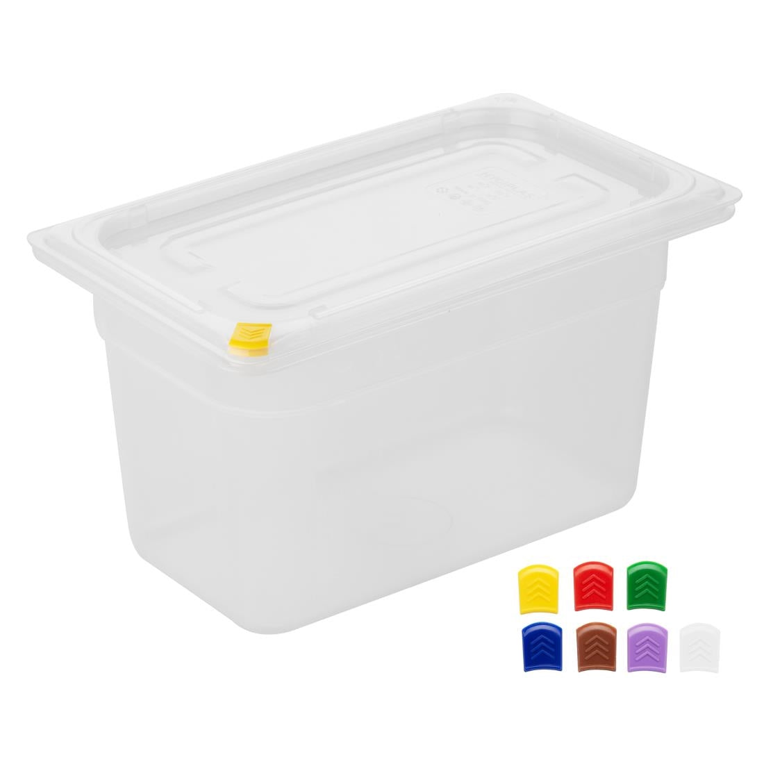 Hygiplas Click PP GN Container 1/4 with Lid & 7 Colour Clips 150mm 3.7Ltr (4 Pack)