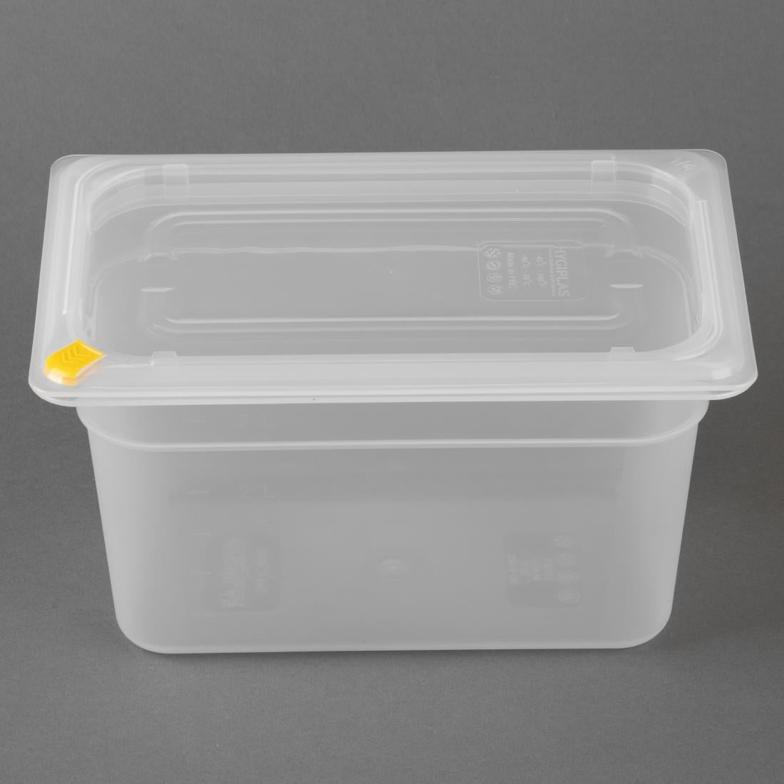 Hygiplas Click PP GN Container 1/4 with Lid & 7 Colour Clips 150mm 3.7Ltr (4 Pack)