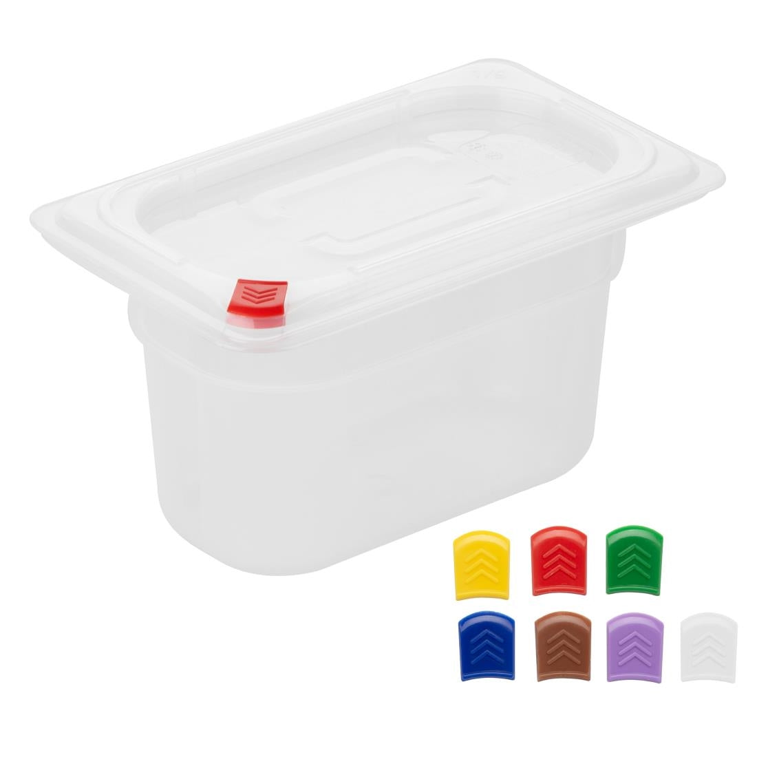 Hygiplas Click PP GN Container 1/9 with Lid & 7 Colour Clips 100mm 0.85Ltr (4 Pack)