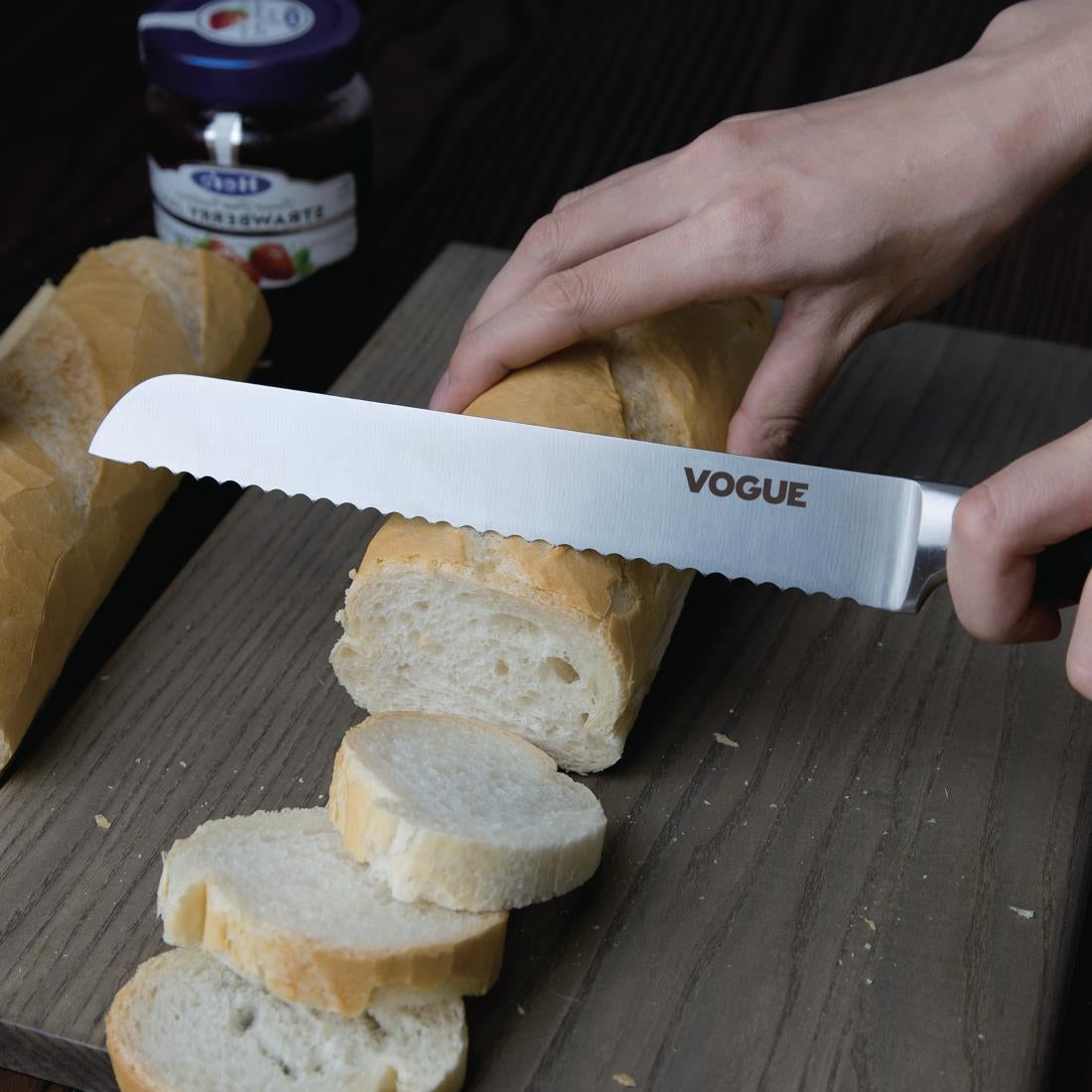 Vogue Soft Grip Bread Knife Black 20cm