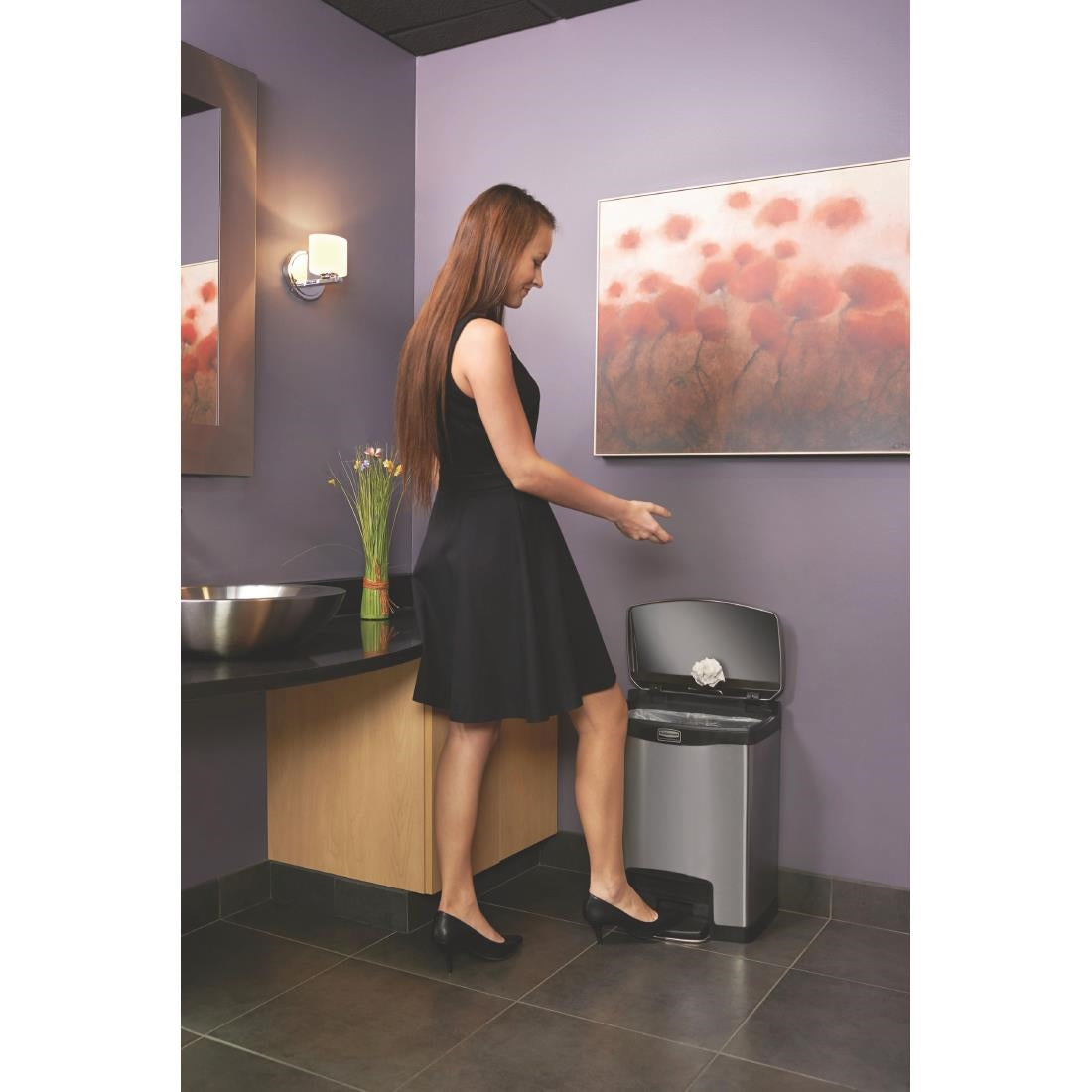 Rubbermaid Slim Jim Front Step-On Pedal Bin Stainless Steel 30Ltr