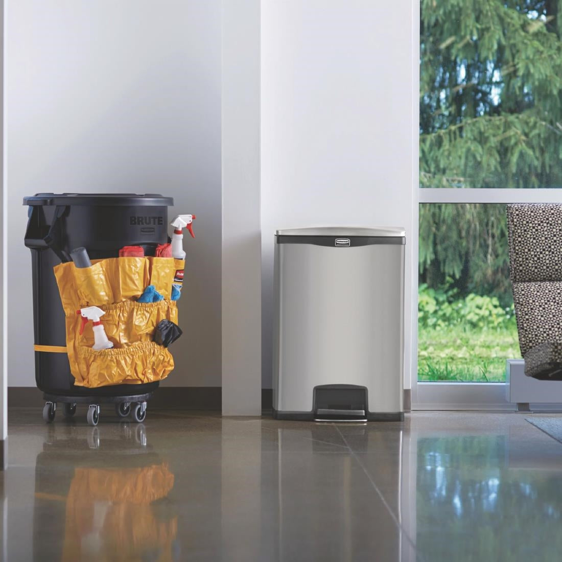 Rubbermaid Slim Jim Step-On Pedal Bin Stainless Steel 90Ltr