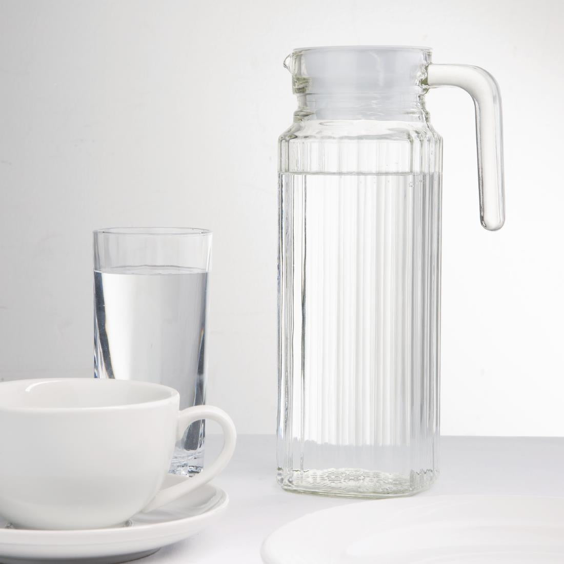 Olympia Ribbed Glasses Jugs 1Ltr (6 Pack)