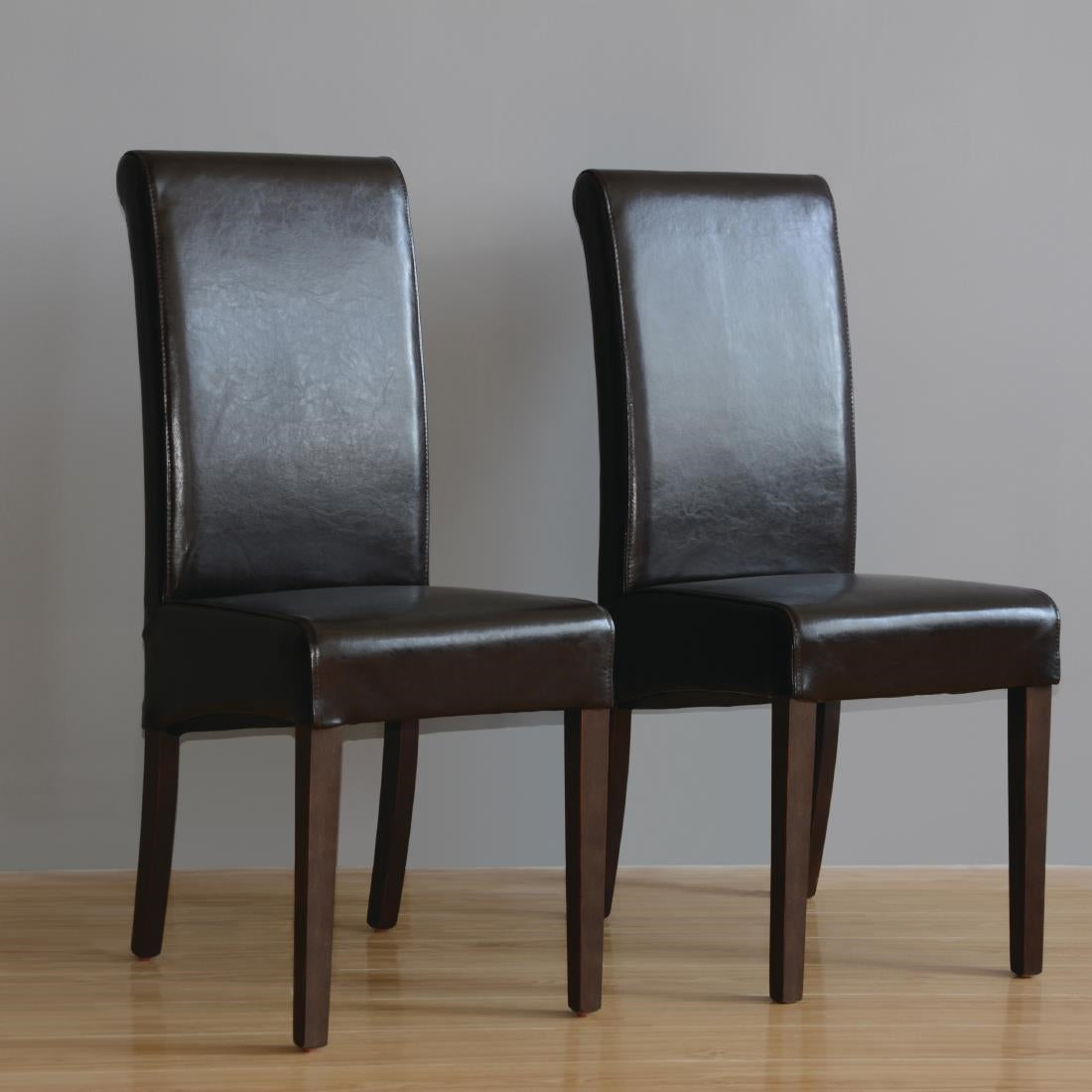 Bolero Curved Back Leather Chairs Dark Brown (2 Pack)