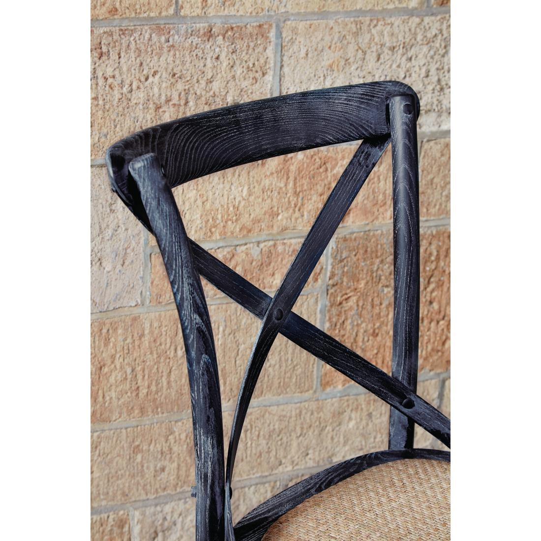 Bolero Wooden Dining Chair with Cross Backrest Black Wash Finish (2 Pack)